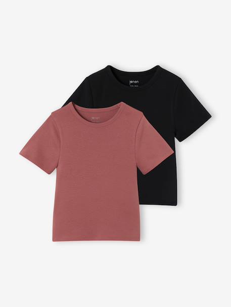 Lot de 2 T-shirts courts fille encre+vieux rose - vertbaudet enfant 