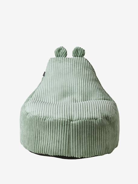 Kinderpoef van ribfluweel beige+groen+rozen - vertbaudet enfant 