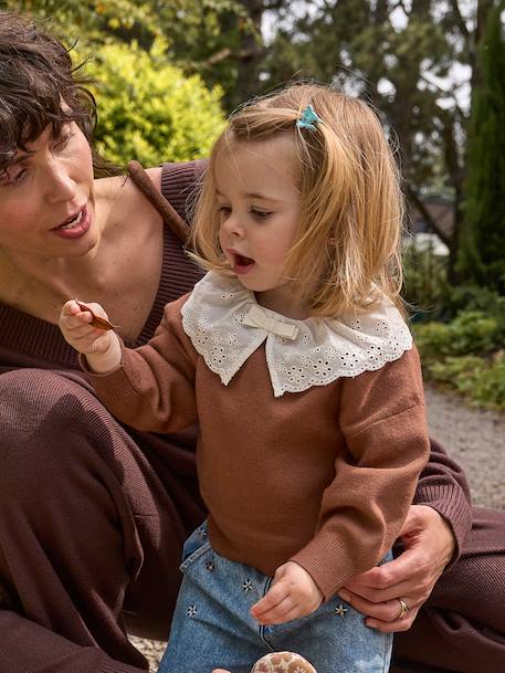 Pull bébé fille manches longues mauve+moka - vertbaudet enfant 