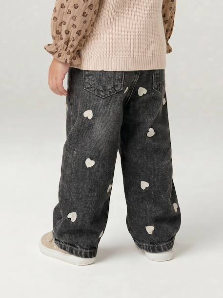 Jean large bébé fille petits coeurs brodés denim gris+double stone+stone - vertbaudet enfant 