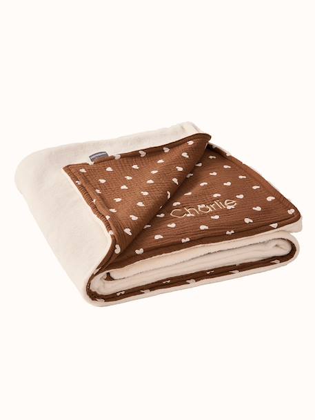 Couverture en gaze de coton et sherpa chocolat - vertbaudet enfant 