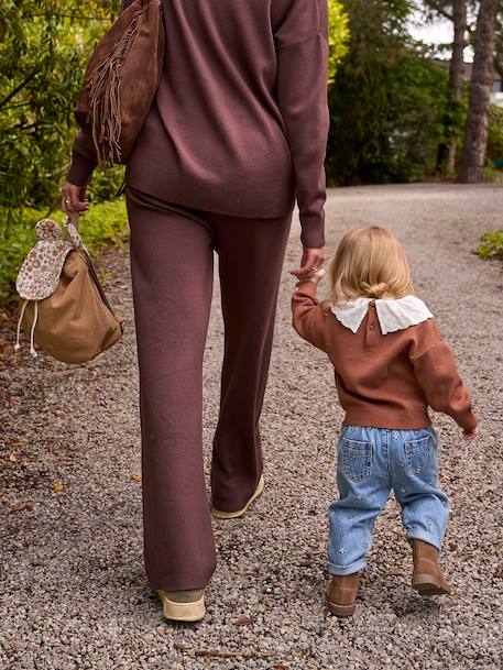 Trui babymeisje met lange mouwen mokka+zachtpaars - vertbaudet enfant 