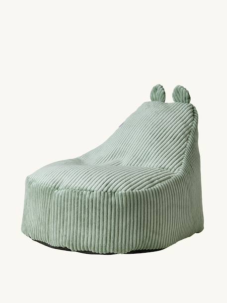 Kinderpoef van ribfluweel beige+groen+rozen - vertbaudet enfant 