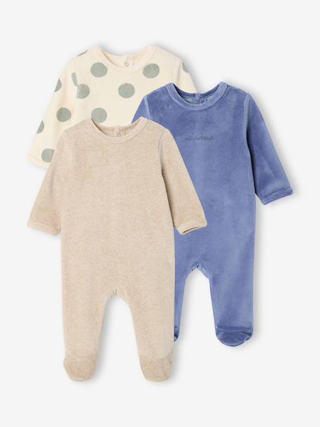 Set van 3 velours babypyjama's gemêleerd beige+gemêleerd grijs+saliegroen - vertbaudet enfant 