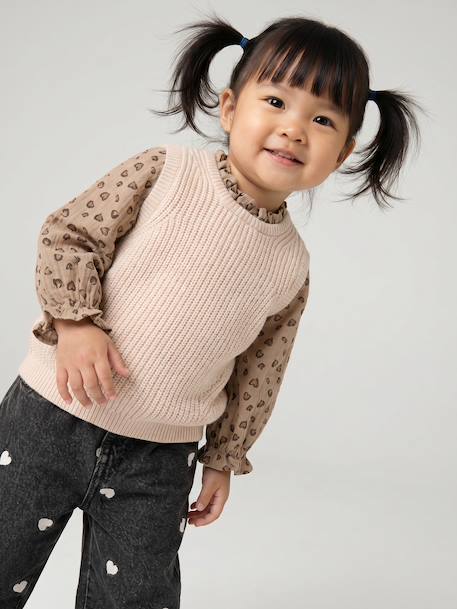 2-in-1 trui baby ecru+hemelsblauw+roze (poederkleur) - vertbaudet enfant 