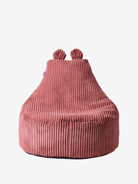 Kinderpoef van ribfluweel beige+groen+rozen - vertbaudet enfant 