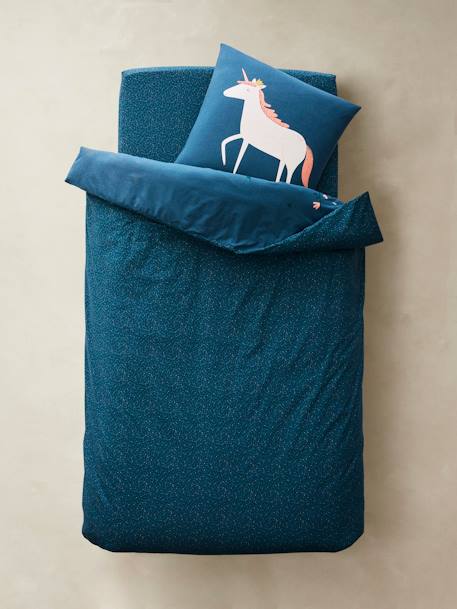 Dekbedovertrek + kussensloopset voor kinderen FORET ENCHANTEE BLAUW - vertbaudet enfant 