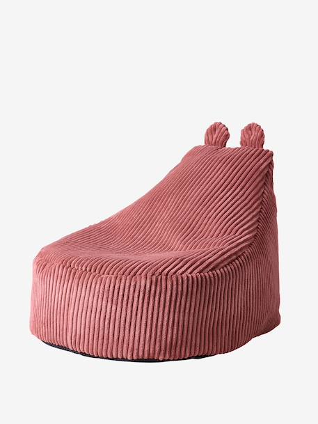 Kinderpoef van ribfluweel beige+groen+rozen - vertbaudet enfant 