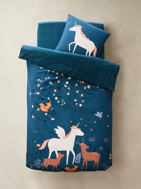Dekbedovertrek + kussensloopset voor kinderen FORET ENCHANTEE BLAUW - vertbaudet enfant 