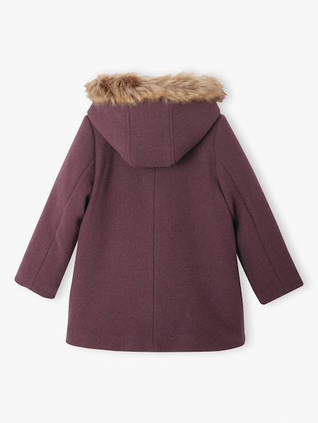Duffle-coat à capuche fille drap de laine blush+camel+prune+vert de gris - vertbaudet enfant 