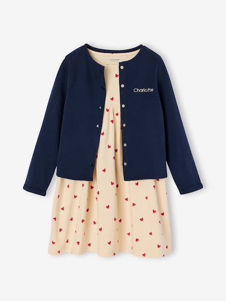 Ensemble fille cardigan et robe imprimée fleurs camel+jaune pâle+marine+vert de gris - vertbaudet enfant 