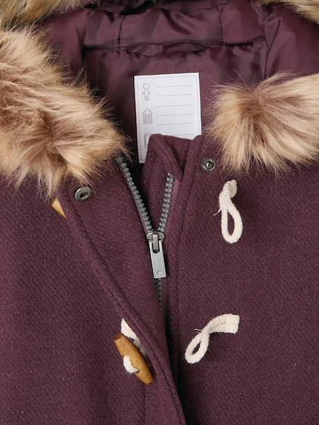 Duffle-coat à capuche fille drap de laine blush+camel+prune+vert de gris - vertbaudet enfant 