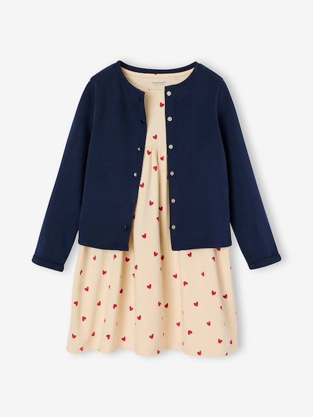 Fille-Ensemble-Ensemble fille cardigan et robe imprimée fleurs