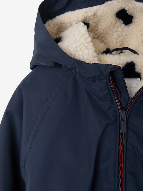 Winddichte jas met capuchon voor meisjes, gevoerd met sherpa marineblauw+rozen - vertbaudet enfant 