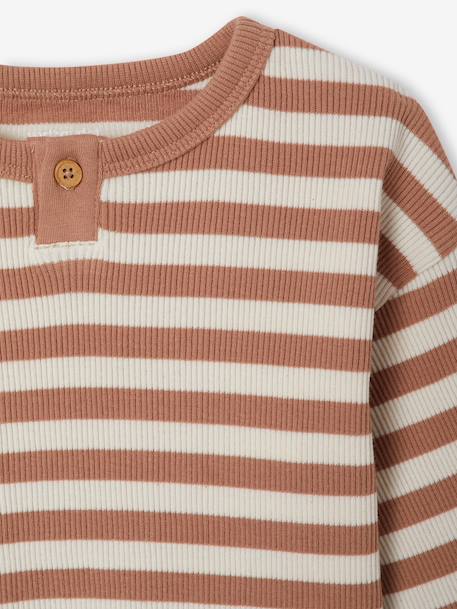 Gestreept babyshirt met lange mouwen cappuccino+kaki - vertbaudet enfant 
