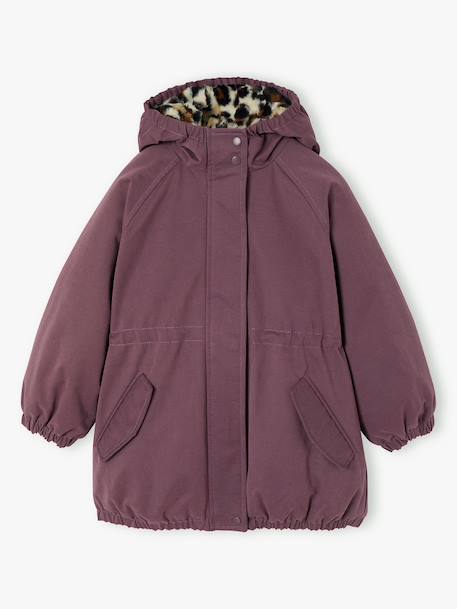 Parka fille à capuche doublée imitation fourrure bois de rose+noir+prune+vert foncé - vertbaudet enfant 