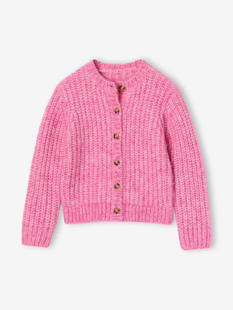 Gilet fille loose maille mousseuse bleu pétrole+gris chiné+menthe+rose+violine - vertbaudet enfant 