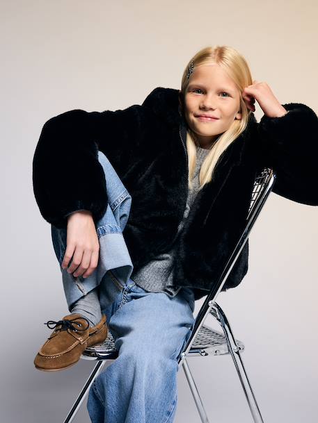Meisjesjas van imitatiebont zwart - vertbaudet enfant 