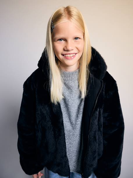 Veste fausse fourrure fille noir - vertbaudet enfant 