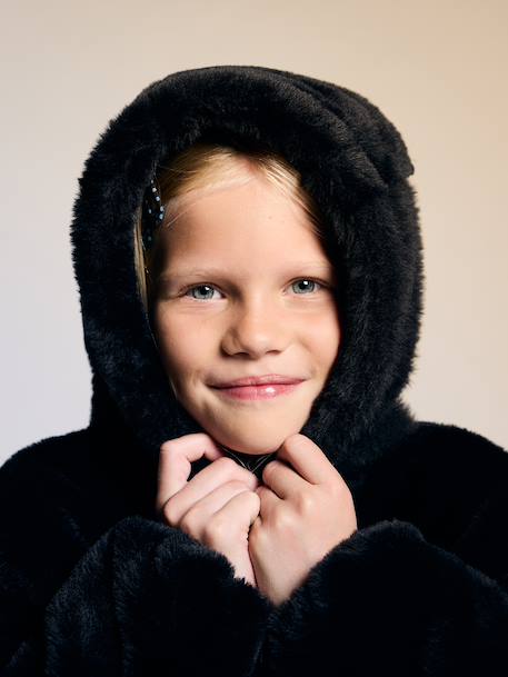 Meisjesjas van imitatiebont zwart - vertbaudet enfant 
