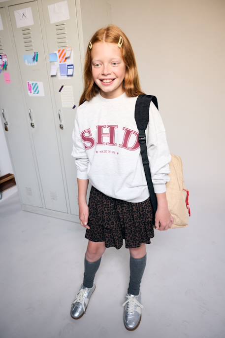 Meisjessweater met print chocoladebruin+grijs - vertbaudet enfant 
