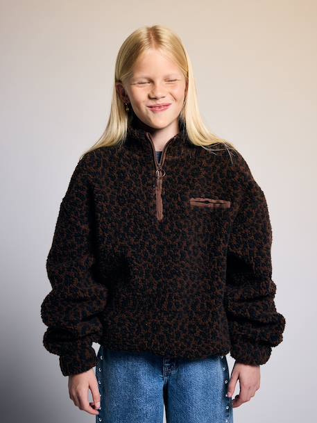 Meisjessweater van sherpa met rits chocoladebruin - vertbaudet enfant 