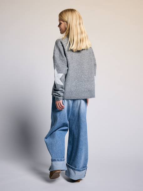 Wijde meisjesjeans met omslag middenblauw - vertbaudet enfant 