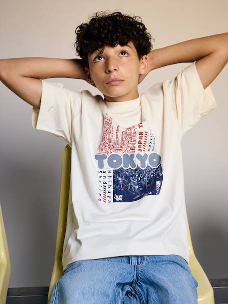 T-shirt met print voor jongens ecru - vertbaudet enfant 