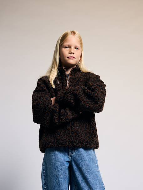 Meisjessweater van sherpa met rits chocoladebruin - vertbaudet enfant 