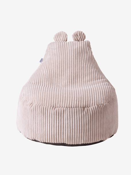 Kinderpoef van ribfluweel beige+groen+rozen - vertbaudet enfant 