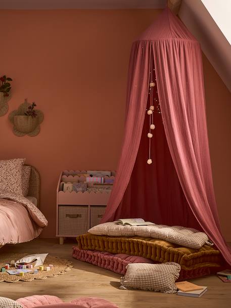 Katoengaas bedframe EAU DE ROSE beige poudré+kaneel+roze+rozen+saliegroen - vertbaudet enfant 