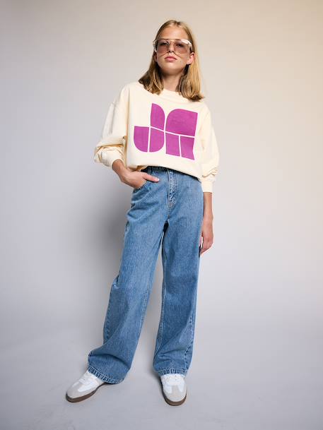 Sweat fille manches longues écru+vieux rose - vertbaudet enfant 