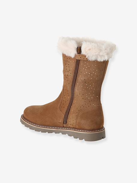 Boots fille en cuir zippées marron - vertbaudet enfant 
