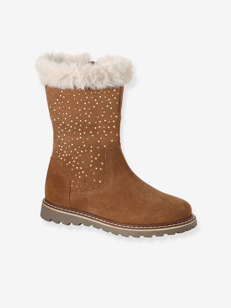 Boots fille en cuir zippées marron - vertbaudet enfant 