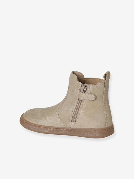 Boots fille cuir zippées beige+bronze+cacao+jaune d'or+marine+marron+noir+vert+vieux rose - vertbaudet enfant 