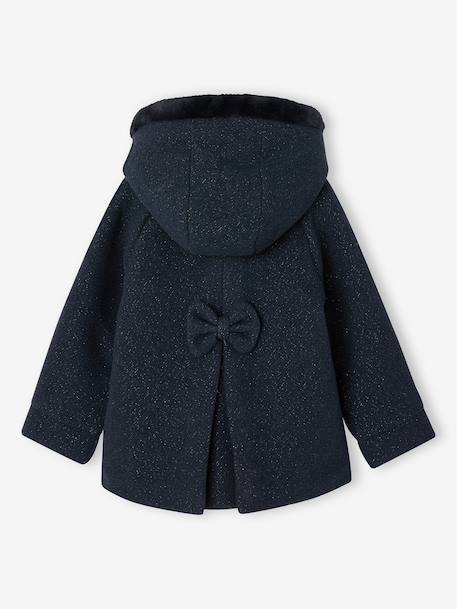 Manteau fille à capuche drap de laine beige chiné+marine - vertbaudet enfant 