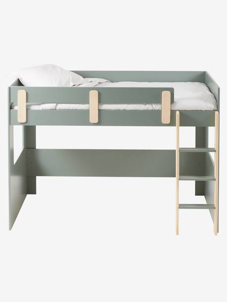 Lit mezzanine mi-hauteur enfant LIGNE EVEREST BLANC/BOIS+kaki - vertbaudet enfant 