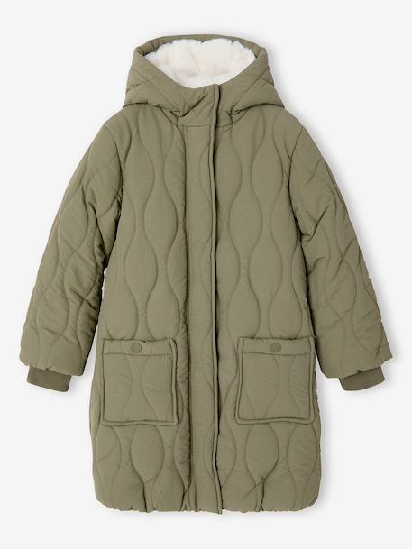 Fille-Manteau, veste-Doudoune fille longue à capuche doublée imitation fourrure