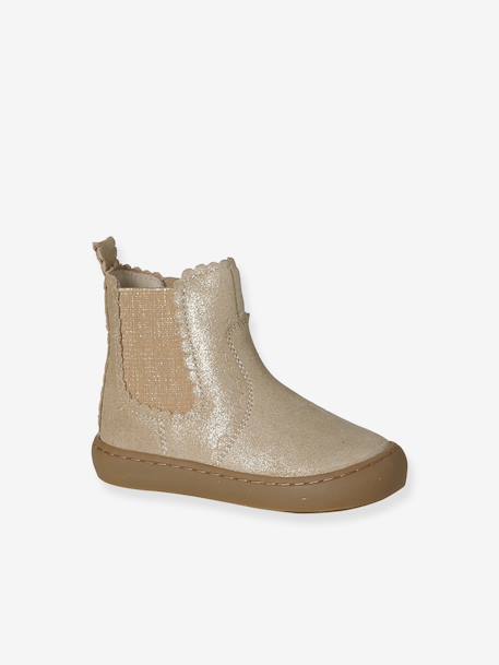 Chelsea boots met rits en elastiek van leer voor baby donkerbruin+goudgeel+marineblauw+oudroze - vertbaudet enfant 