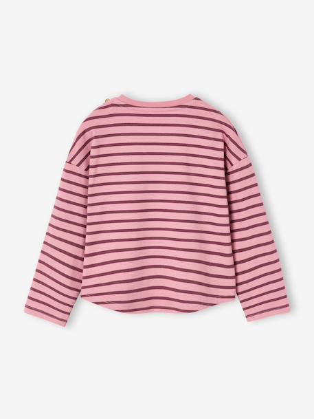 Meisjesshirt met strepen en lange mouwen marineblauw+snoepjesroze+zachtpaars - vertbaudet enfant 