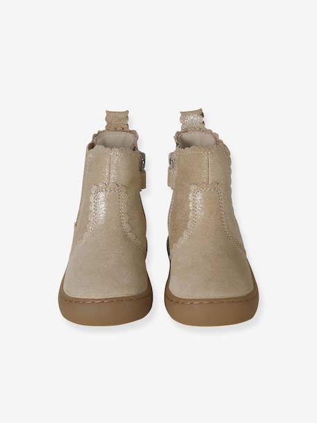 Chelsea boots met rits en elastiek van leer voor baby donkerbruin+goudgeel+marineblauw+oudroze - vertbaudet enfant 