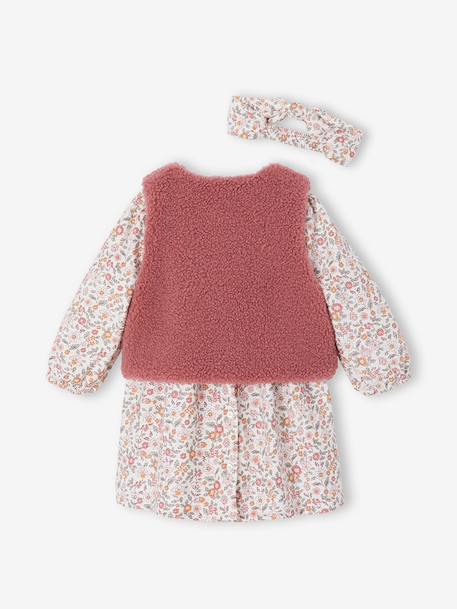 Babyset jurk + vestje + haarband oudroze+vanille - vertbaudet enfant 