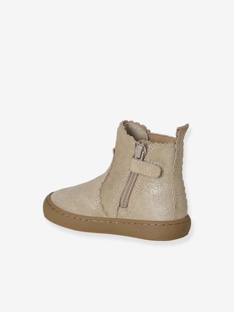 Chelsea boots met rits en elastiek van leer voor baby donkerbruin+goudgeel+marineblauw+oudroze - vertbaudet enfant 