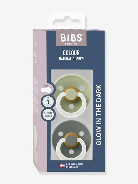 Set van 2 BIBS Colour-fopspenen, maat 1 van 0 tot 6 maanden Amandelgroen + kaki+beige+groen+IJzergrijs + babyblauw+rouge+Terracotta + poederroze - vertbaudet enfant 