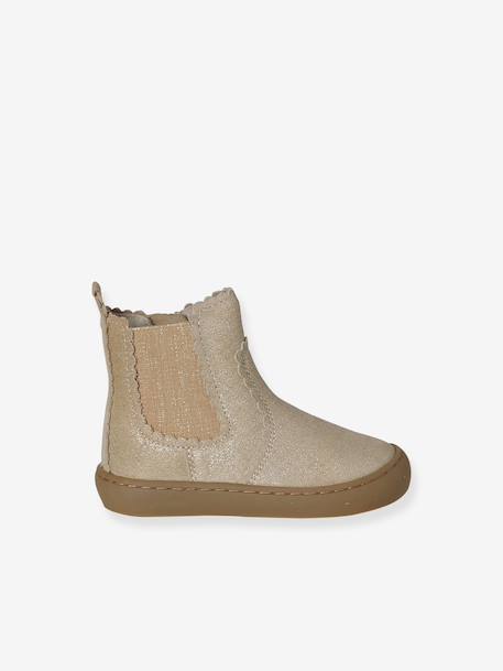 Chelsea boots met rits en elastiek van leer voor baby donkerbruin+goudgeel+marineblauw+oudroze - vertbaudet enfant 