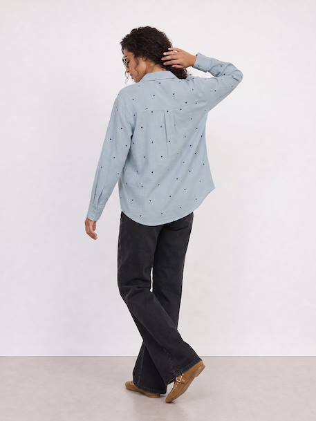 Chemise gaze de coton brodé FM grossesse et allaitement blanc+bleu chambray - vertbaudet enfant 