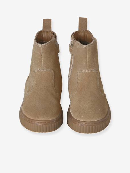 Boots enfant garçon cuir zippées et élastiquées beige+marine - vertbaudet enfant 