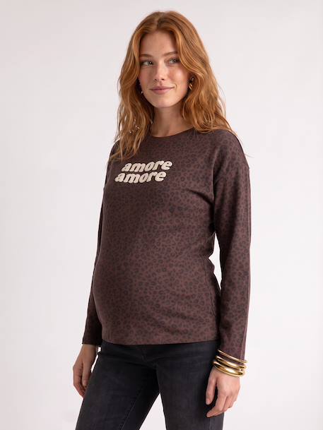 Zwangerschapsshirt met lange mouwen chocoladebruin - vertbaudet enfant 