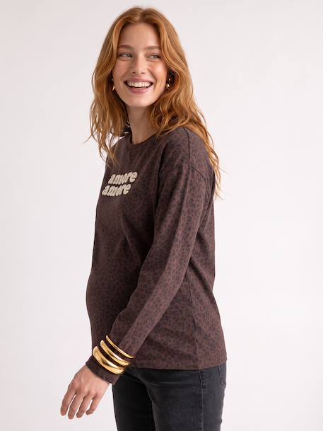 Zwangerschapsshirt met lange mouwen chocoladebruin - vertbaudet enfant 