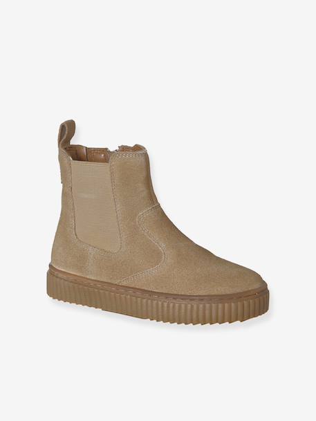 Boots enfant garçon cuir zippées et élastiquées beige+marine - vertbaudet enfant 